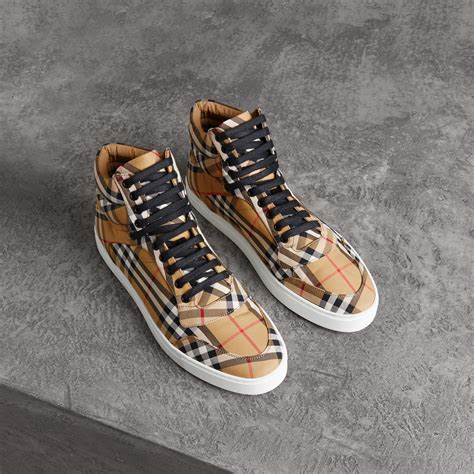 mens burberry check sneakers|burberry vintage check high top.